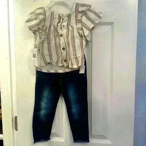 NWT - Jessica Simpson 2pc Ruffle Top Denim Pant Set - 2T